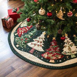 Silent Glow Christmas Quilted Tree Skirt Festive Christmas Tree Skirt for Holiday Decor