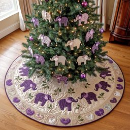 Purple Safari Christmas Quilted Tree Skirt Perfect Tree Skirt Gift for Mom or Grandma
