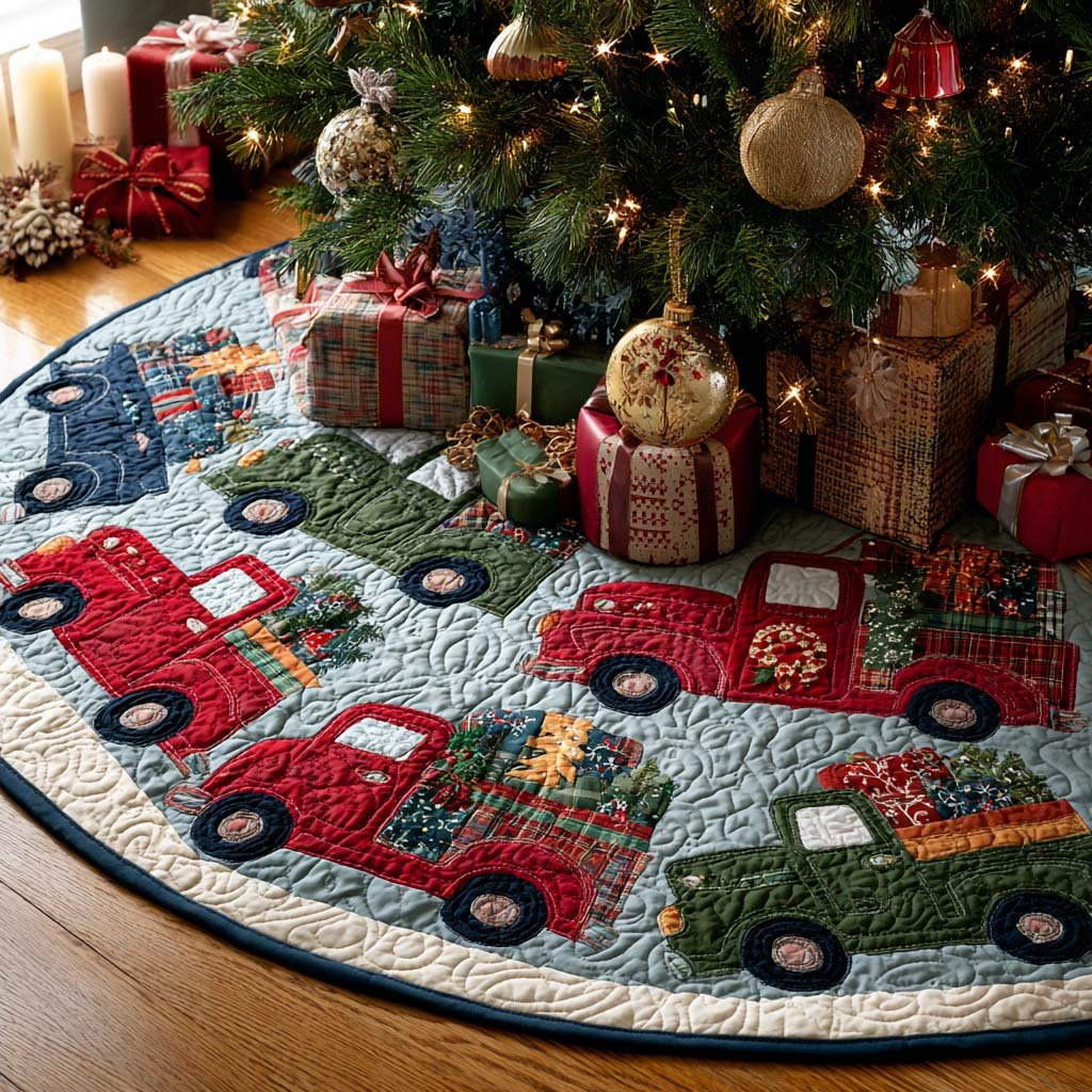 Winter Bless Christmas Quilted Tree Skirt Charming Tree Skirt for Family Gatherings