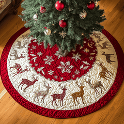 Snowbound Sleigh Christmas Quilted Tree Skirt Lovely Holiday Tree Skirt for Festive Vibes