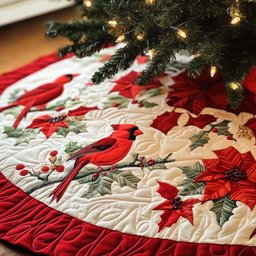 Yuletide Chorus Christmas Quilted Tree Skirt Cozy Holiday Tree Skirt to Brighten Your Home