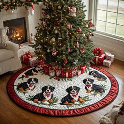 Winter Bernese Quilted Christmas Tree Skirt Warm and Soft Christmas Tree Skirt for Winter