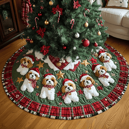 Shih Tzu Noel Christmas Quilted Tree Skirt Warm and Soft Christmas Tree Skirt for Winter