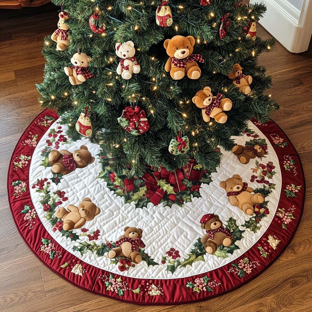 Joyful Bear Ring Christmas Quilted Tree Skirt Christmas Tree Skirt Gift That Brings Joy