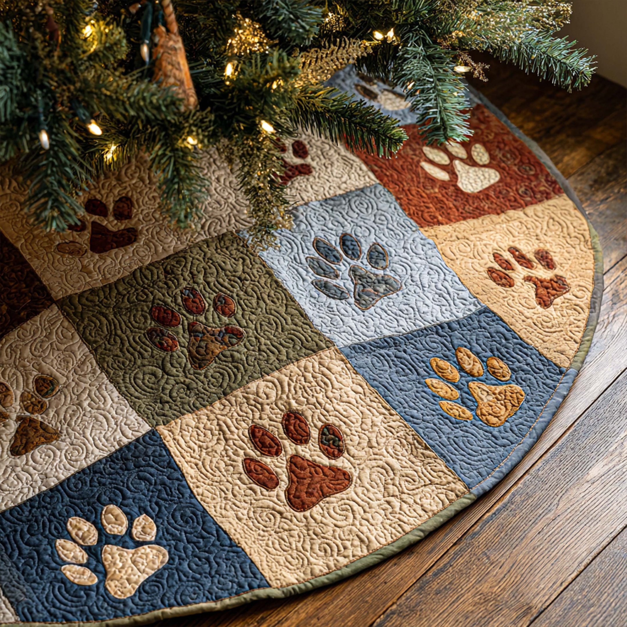 Rustic Paws Christmas Quilted Tree Skirt Perfect Merch Gift Tree Skirt for Holiday Season