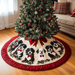 Puppy Parade Christmas Quilted Christmas Tree Skirt Unique Holiday Gift Merch for Family Homes