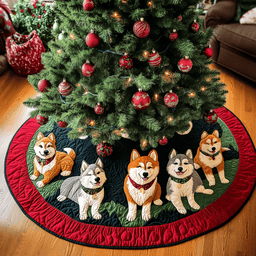Snowy Akita Spirit Christmas Quilted Tree Skirt Exclusive Christmas Tree Skirt Merch Collection