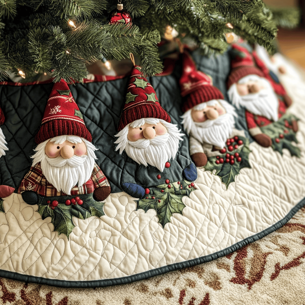 Woodland Gnomes Quilted Christmas Tree Skirt Exclusive Christmas Tree Skirt Merch Collection
