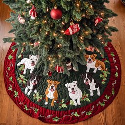 Pitbull Holly Jolly Christmas Quilted Tree Skirt Meaningful Christmas Gift to Warm the Heart