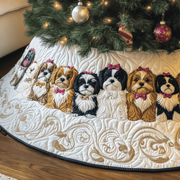 Adorable Christmas Shih Tzu Quilted Tree Skirt Merch For Dad