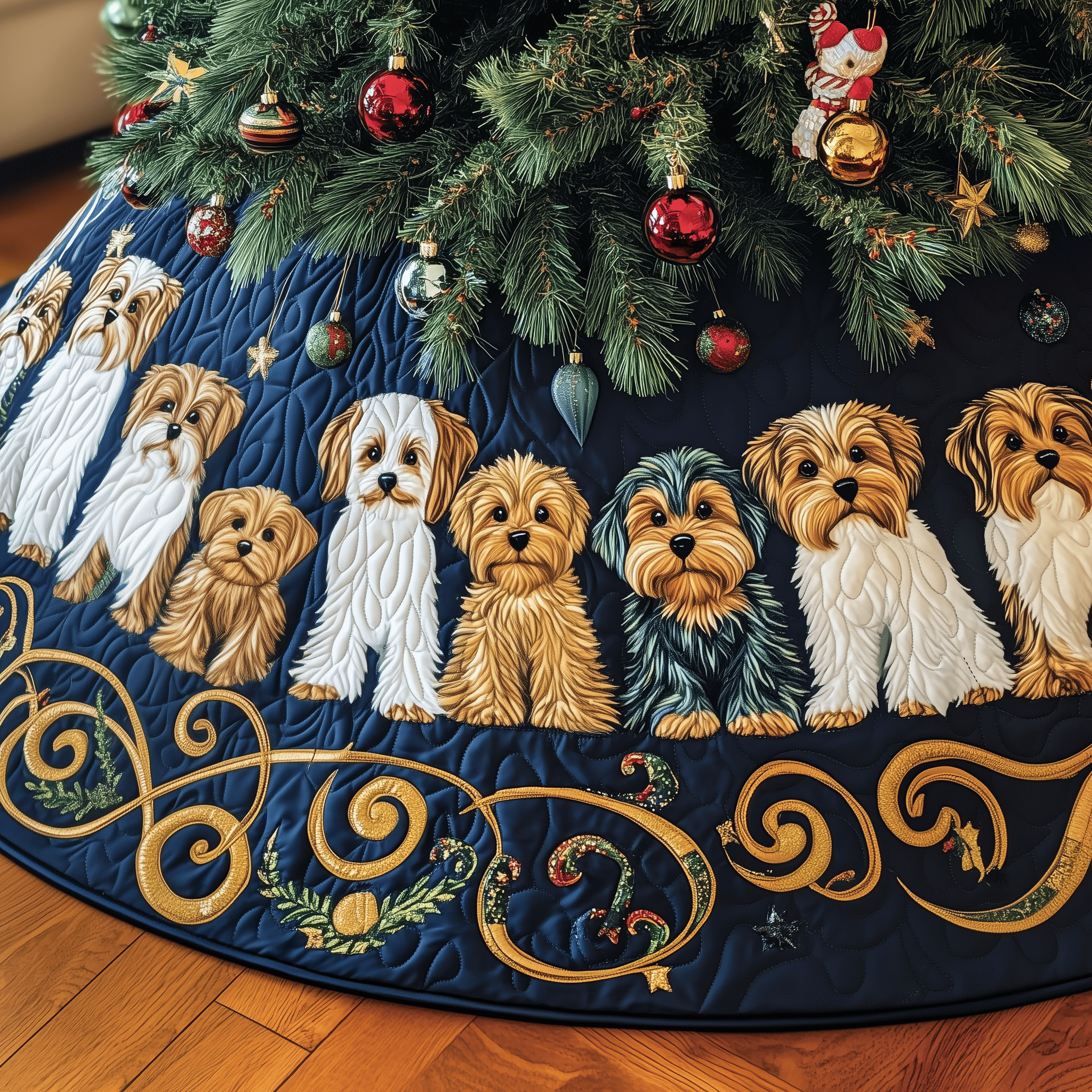 Adorable Yorkshire Terrier Quilted Tree Skirt Holiday Season Merch