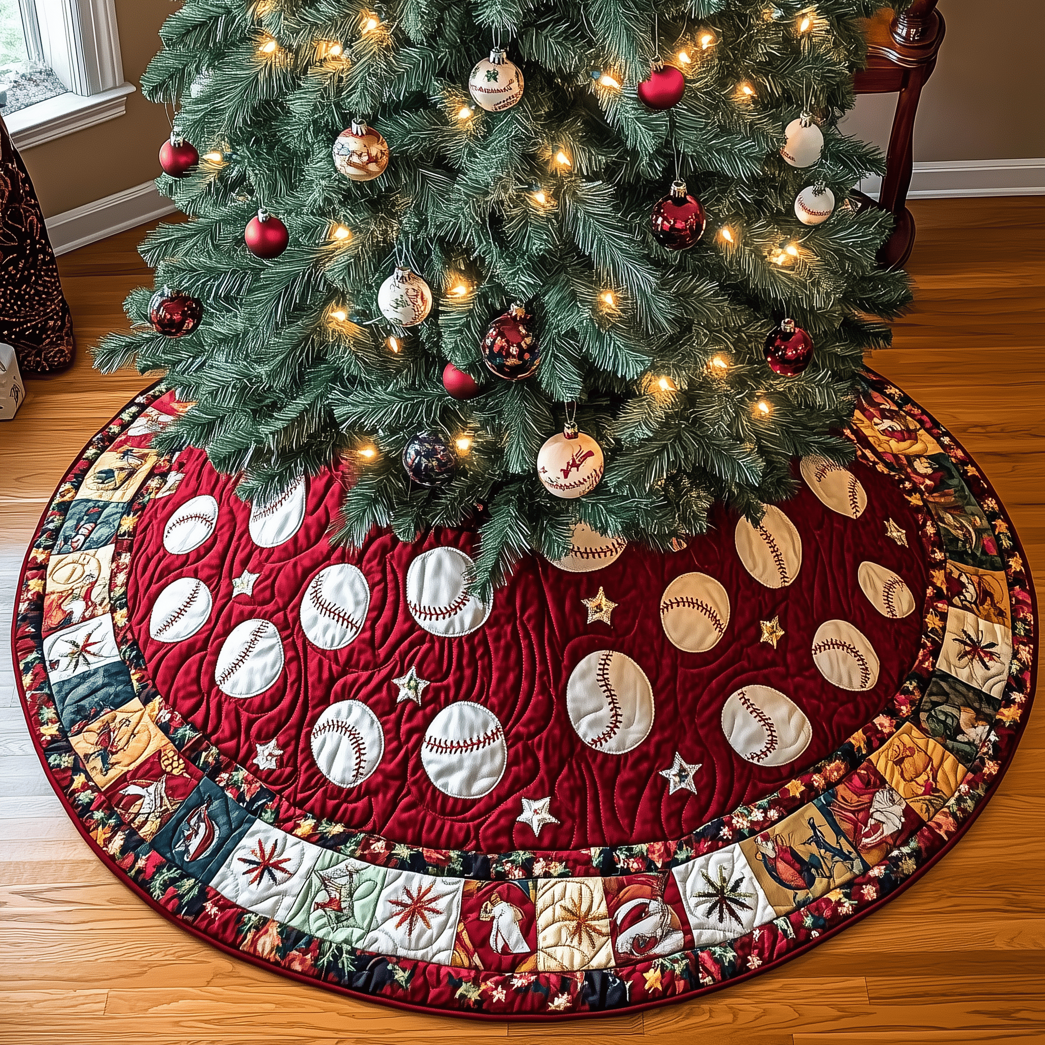 Baseball Ornament Quilted Tree Skirt Merch For Family Time