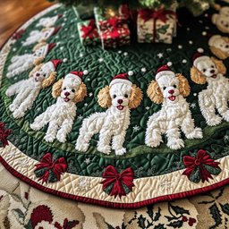 Adorable Poodle Quilted Tree Skirt A Cozy Addition To Holiday Decor