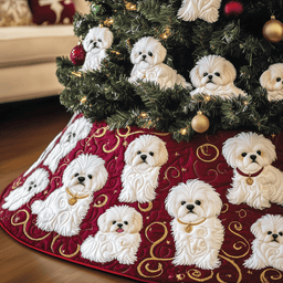 Christmas Bichon Frise Quilted Tree Skirt Warm Winter Home Merch