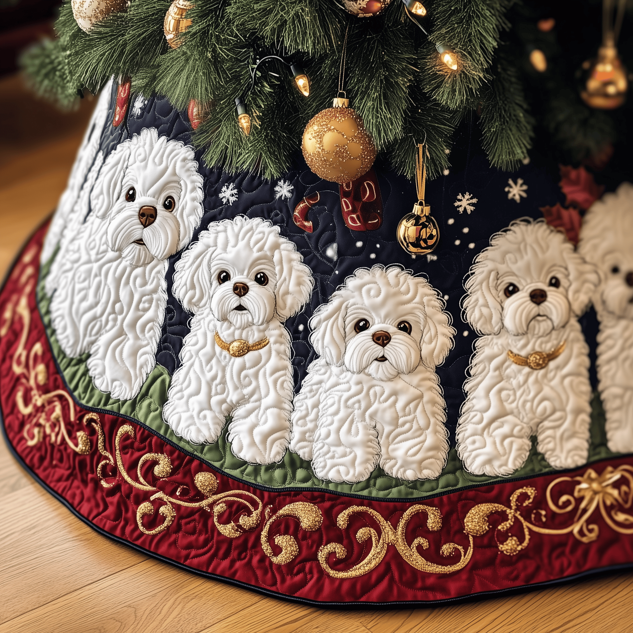 Christmas Bichon Frise Quilted Tree Skirt Thanksgiving Merch Gift