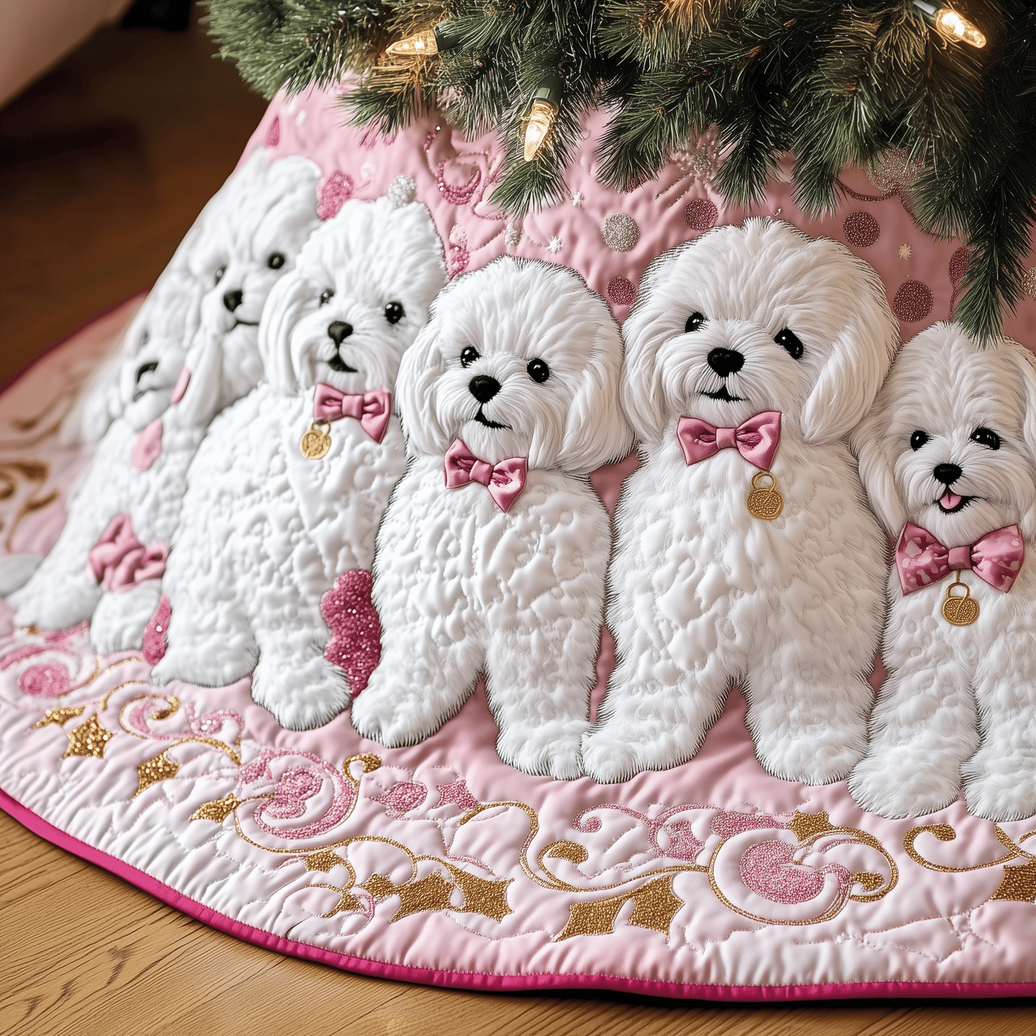 Christmas Bichon Frise Quilted Tree Skirt New Year Merch Gift