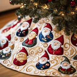 Cheerful Gnomes Quilted Tree Skirt Heartfelt Gift Merch For Mom