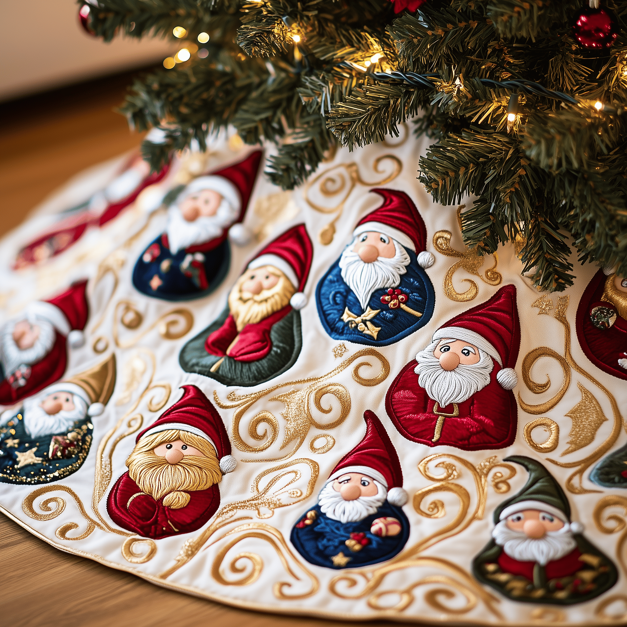 Cheerful Gnomes Quilted Tree Skirt Heartfelt Gift Merch For Mom