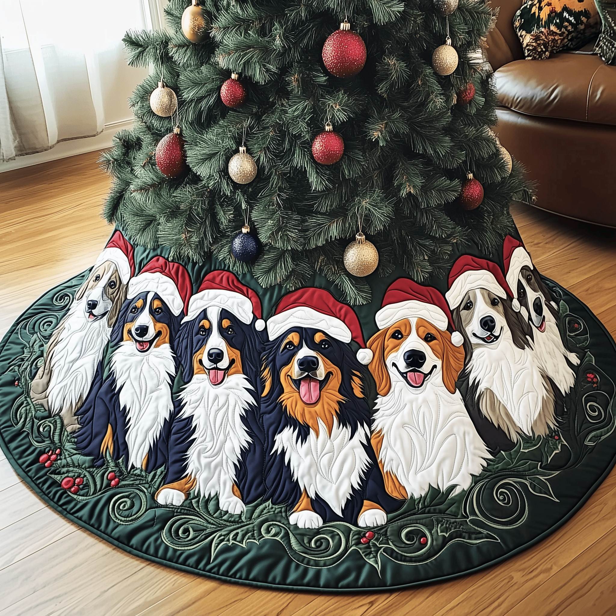 Christmas Australian Shepherd Quilted Tree Skirt Merch For Her
