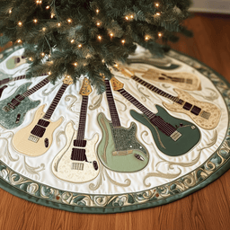 Cheerful Swirl Guitars Quilted Tree Skirt Warm Gift Merch For Family