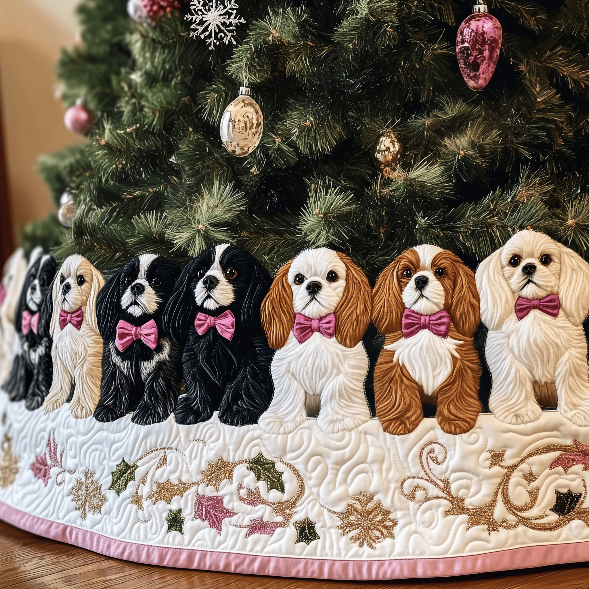 Cavalier King Charles Spaniel Quilted Tree Skirt Fun Halloween Gift Merch