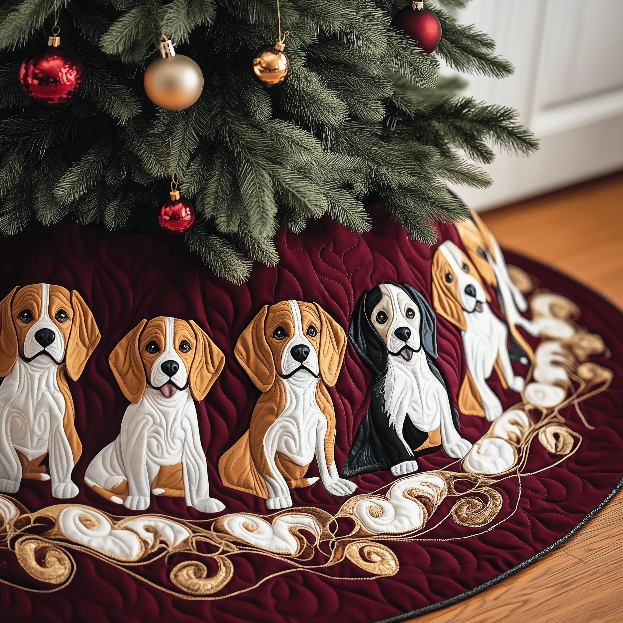 Christmas Beagle Quilted Tree Skirt Magical Christmas Spirit Merch