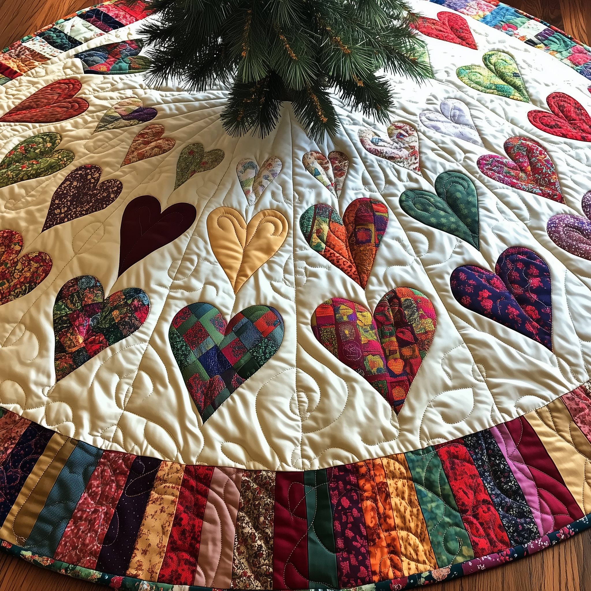 Candy Heart Christmas Quilted Tree Skirt Mother�s Day Merch Gift