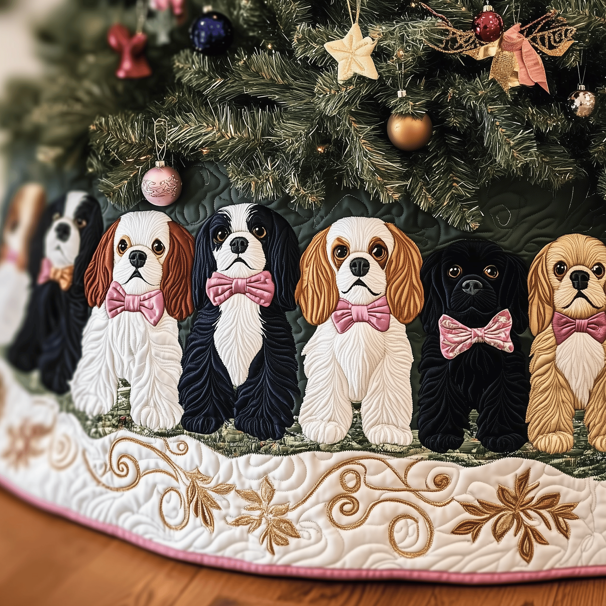 Cavalier King Charles Spaniel Quilted Tree Skirt Charming Thanksgiving Gift Merch