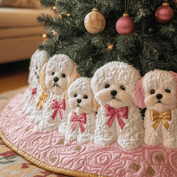Christmas Bichon Quilted Tree Skirt Merch For Dad