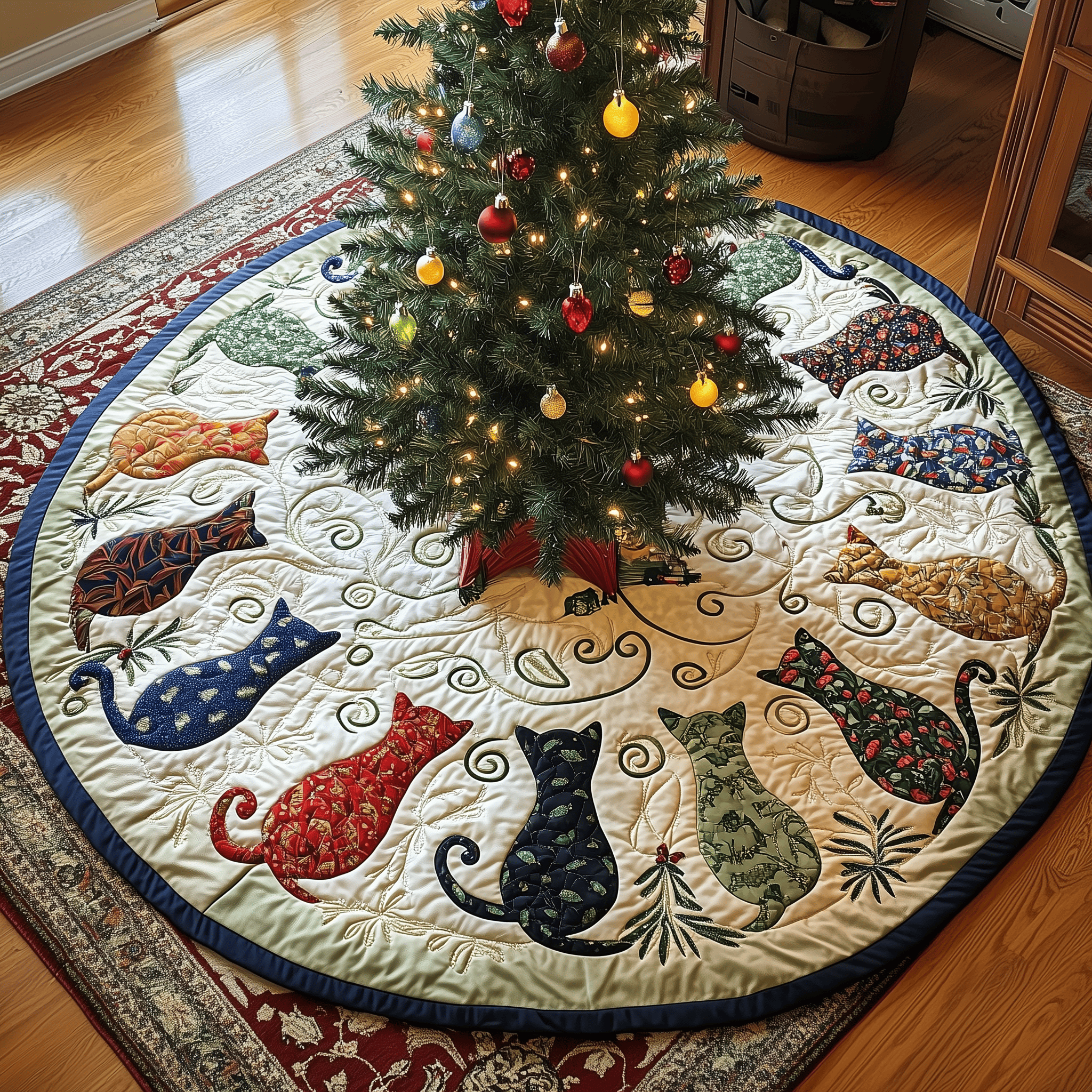 Cat Of Joy Quilted Tree Skirt Merch For Family