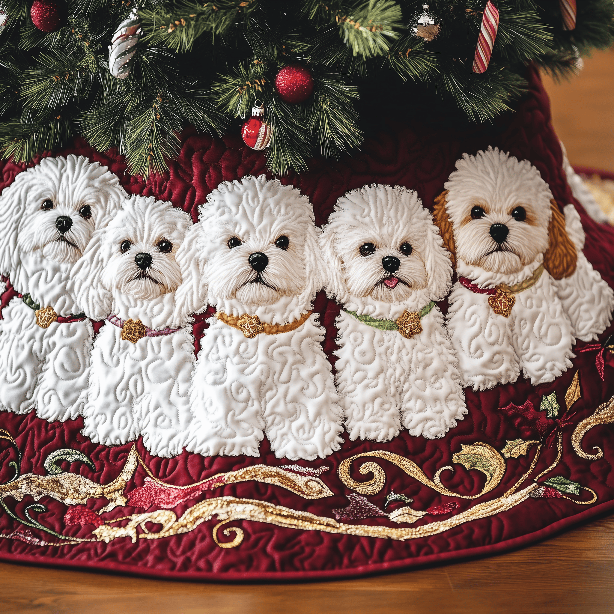Christmas Bichon Frise Quilted Tree Skirt Easter Merch Gift