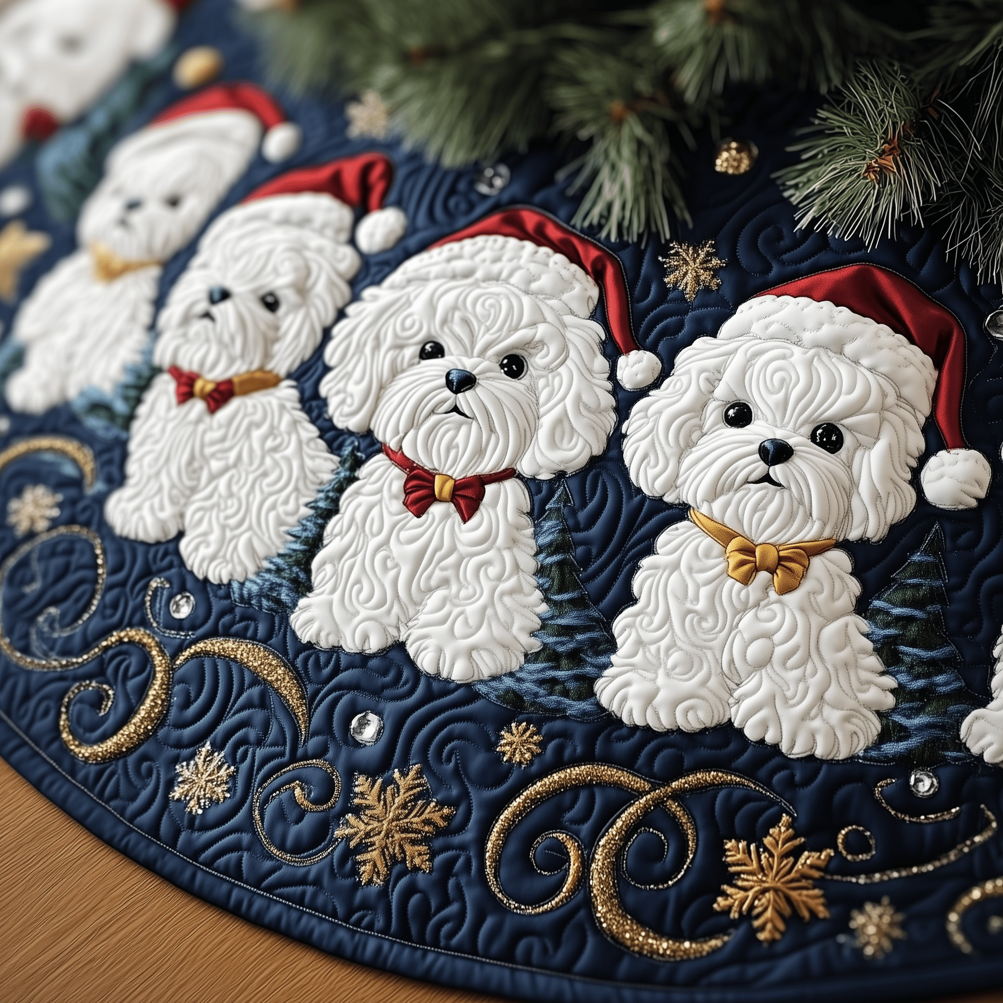 Christmas Bichon Frise Quilted Tree Skirt Christmas Merch Gift