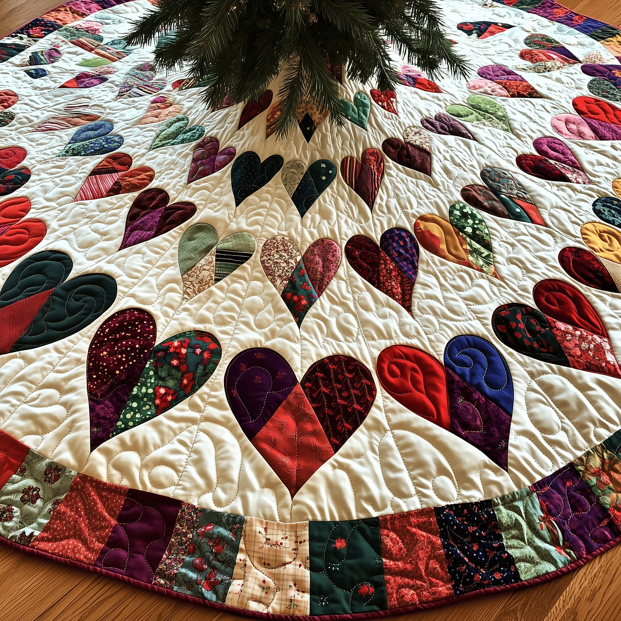 Candy Heart Christmas Quilted Tree Skirt Merch For Him