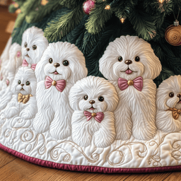 Christmas Bichon Frise Quilted Tree Skirt Mother�s Day Merch Gift