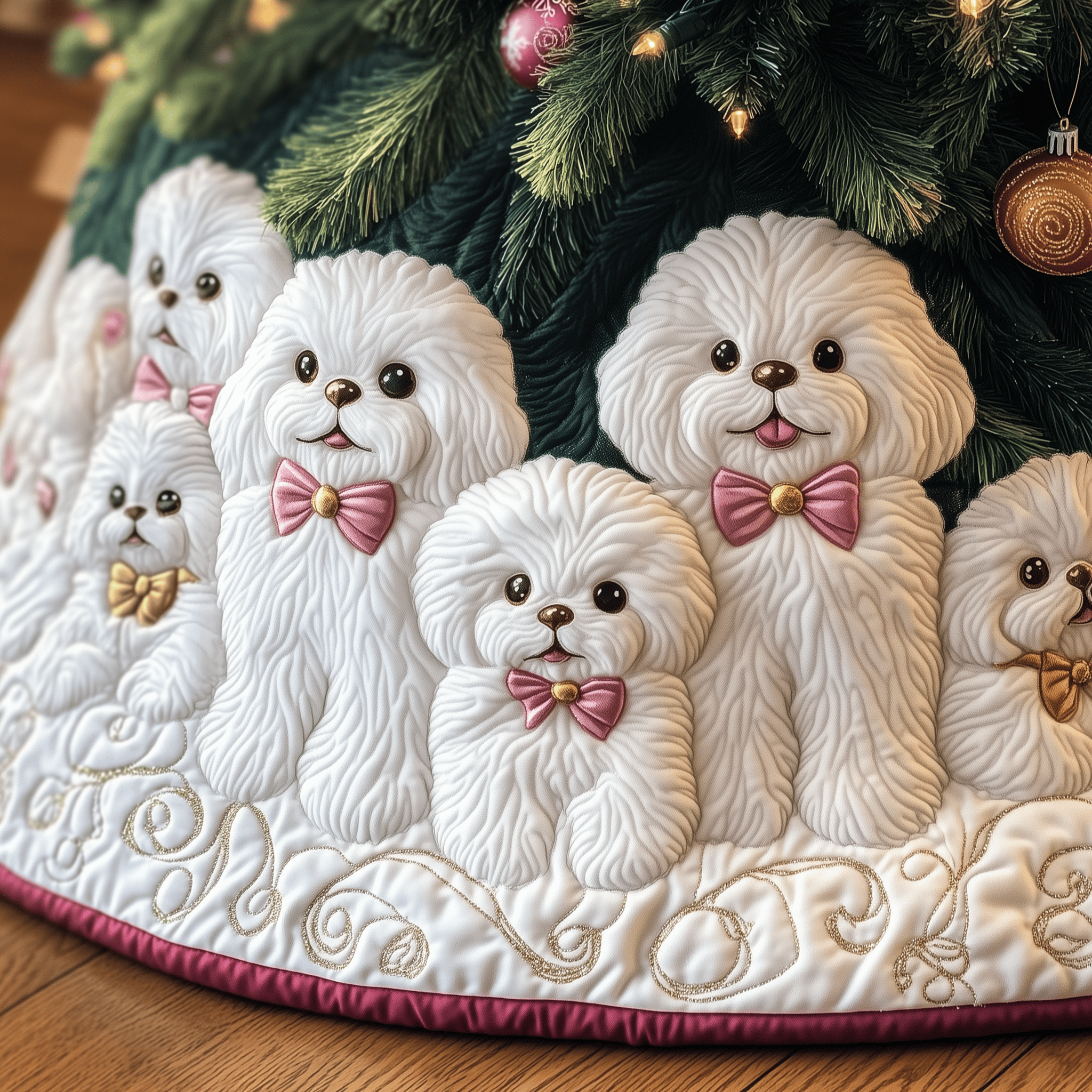 Christmas Bichon Frise Quilted Tree Skirt Mother�s Day Merch Gift