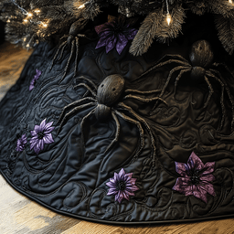 Christmas Black Spiders Quilted Tree Skirt Merch For Home And Bedroom