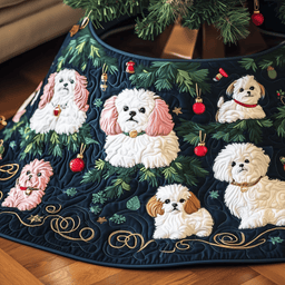 Christmas Bichon Frise Quilted Tree Skirt Joyful Home Merch Collection