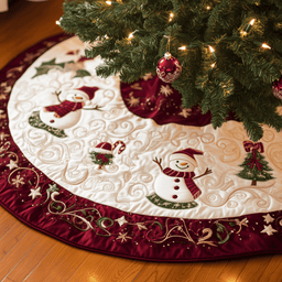 Burgundy Snowmen Quilted Tree Skirt Must-Have Holiday Decor Merch