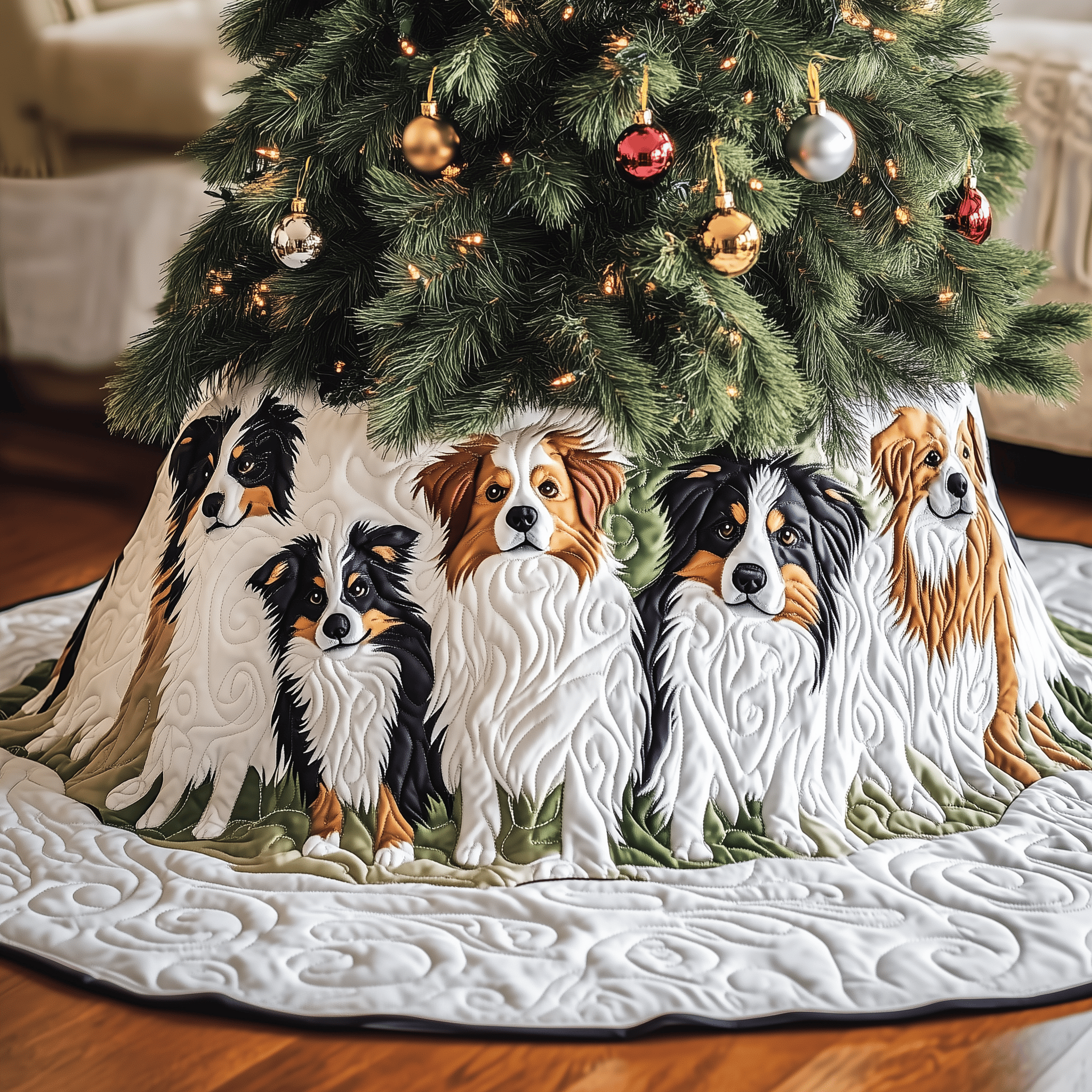 Christmas Australian Shepherd Quilted Tree Skirt Merch For Him