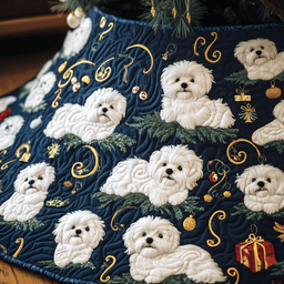 Christmas Bichon Frise Quilted Tree Skirt Stylish Holiday Decor Gift Merch