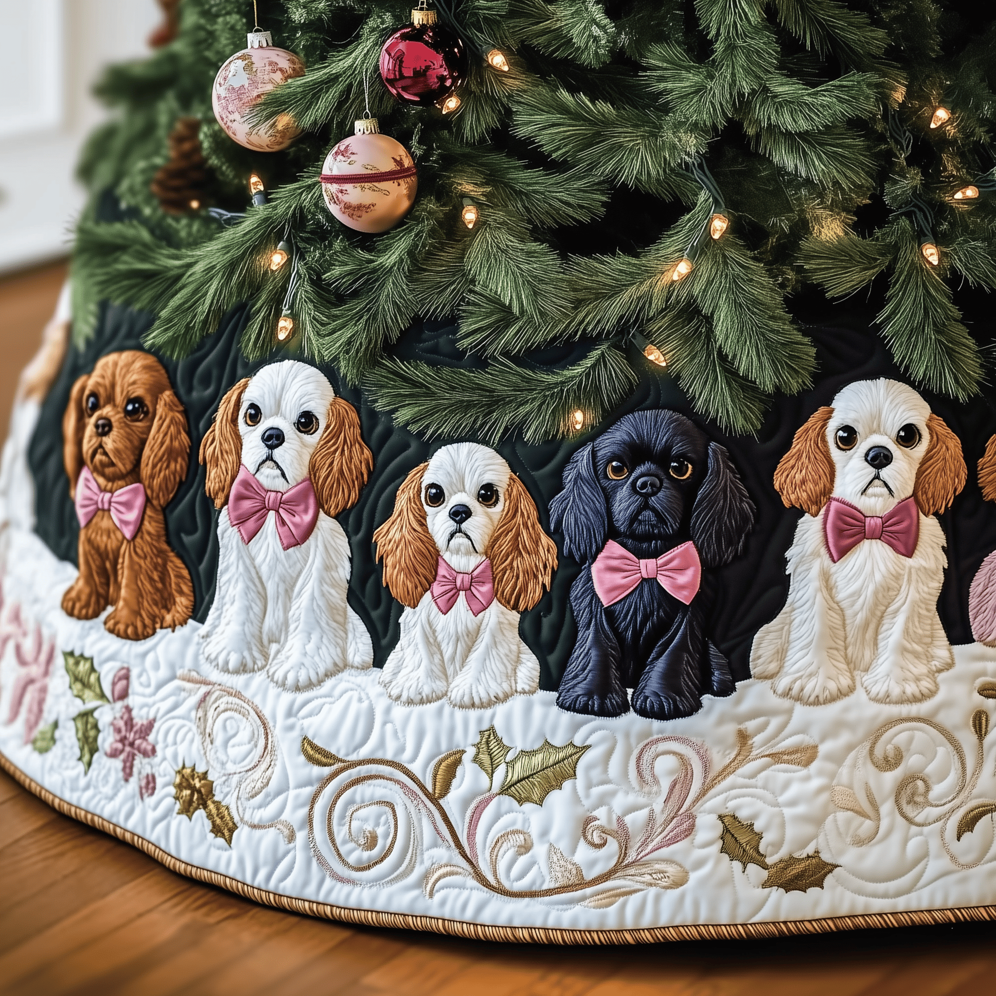 Cavalier King Charles Spaniel Quilted Tree Skirt Joyful Home Merch Collection