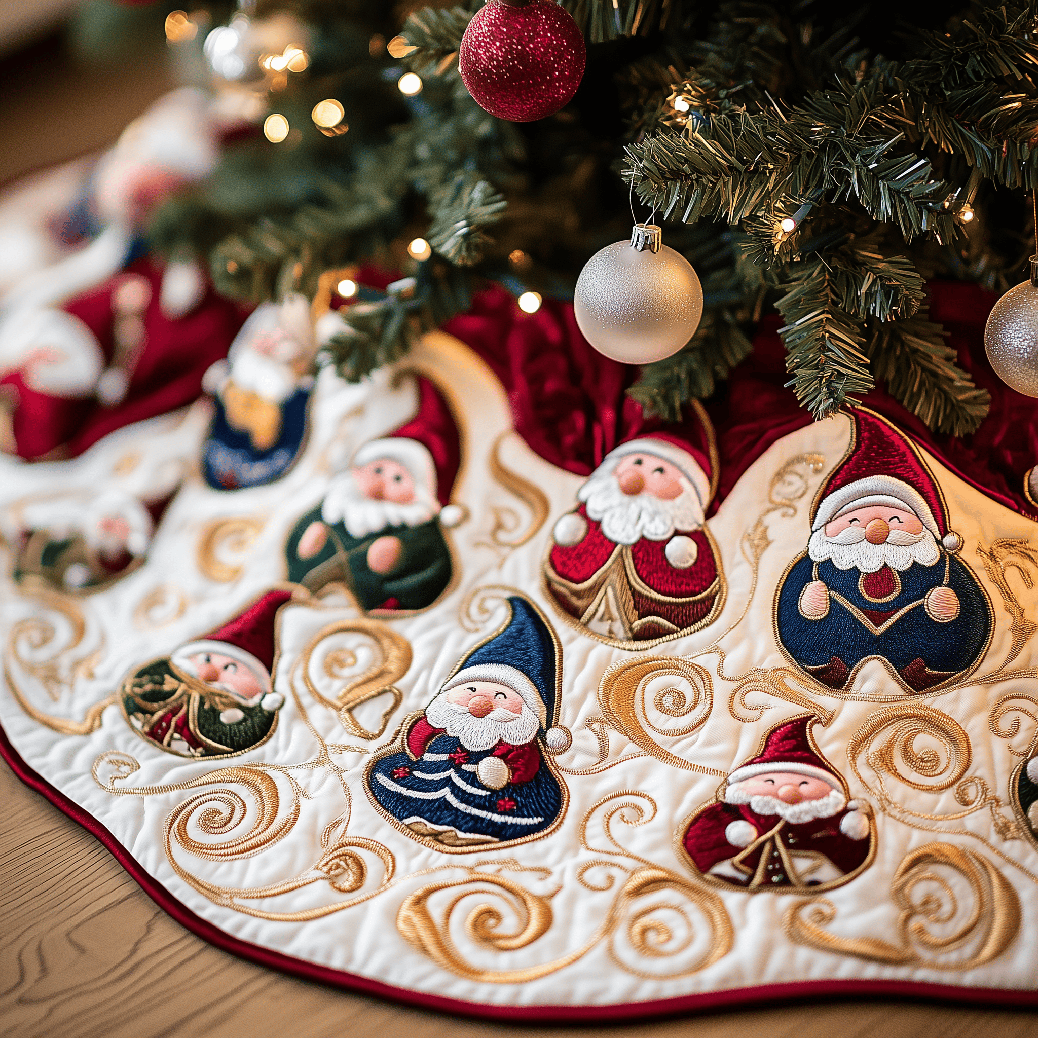 Cheerful Gnomes Quilted Tree Skirt Thoughtful Gift Merch For Dad