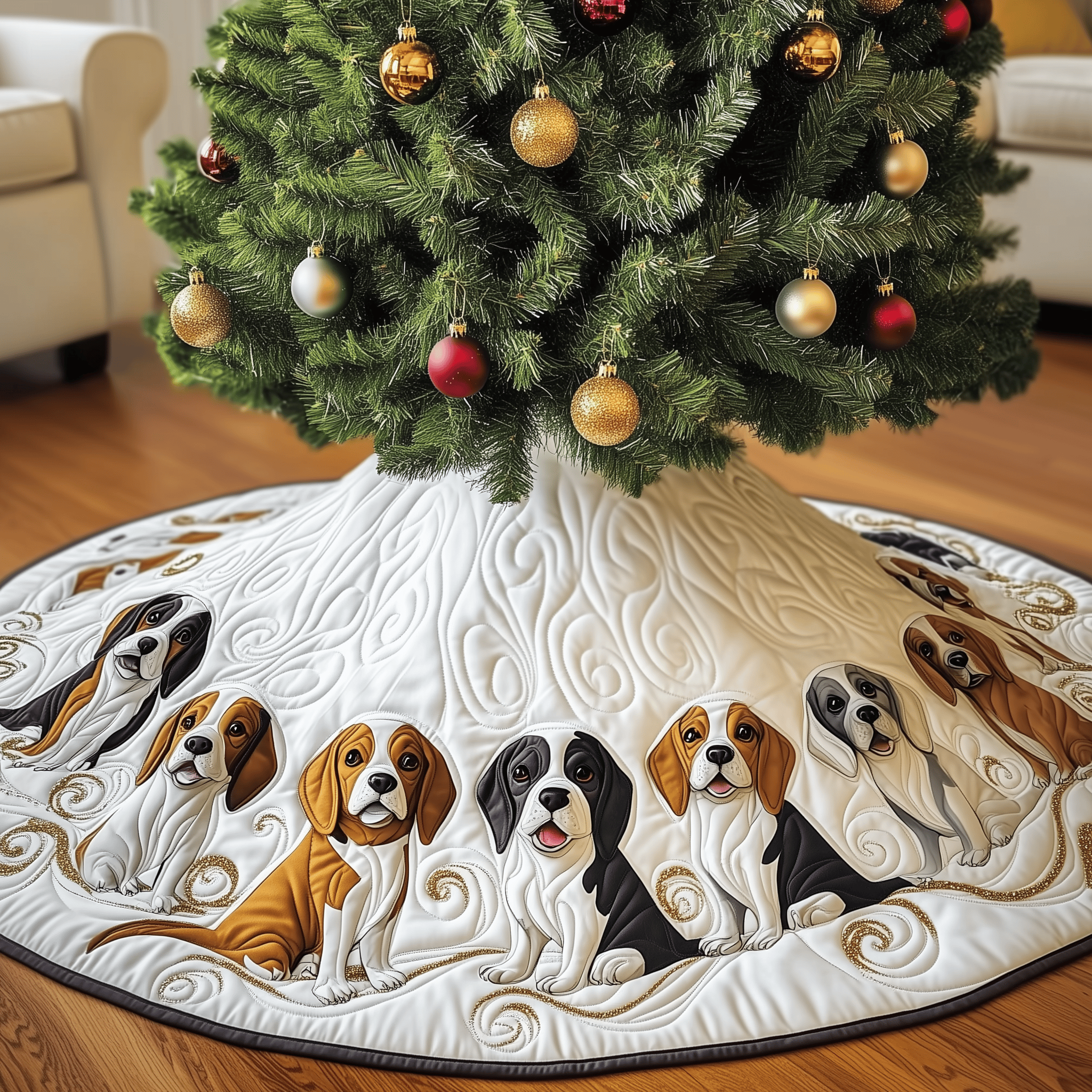 Christmas Beagle Quilted Tree Skirt Memorable Graduation Gift Merch