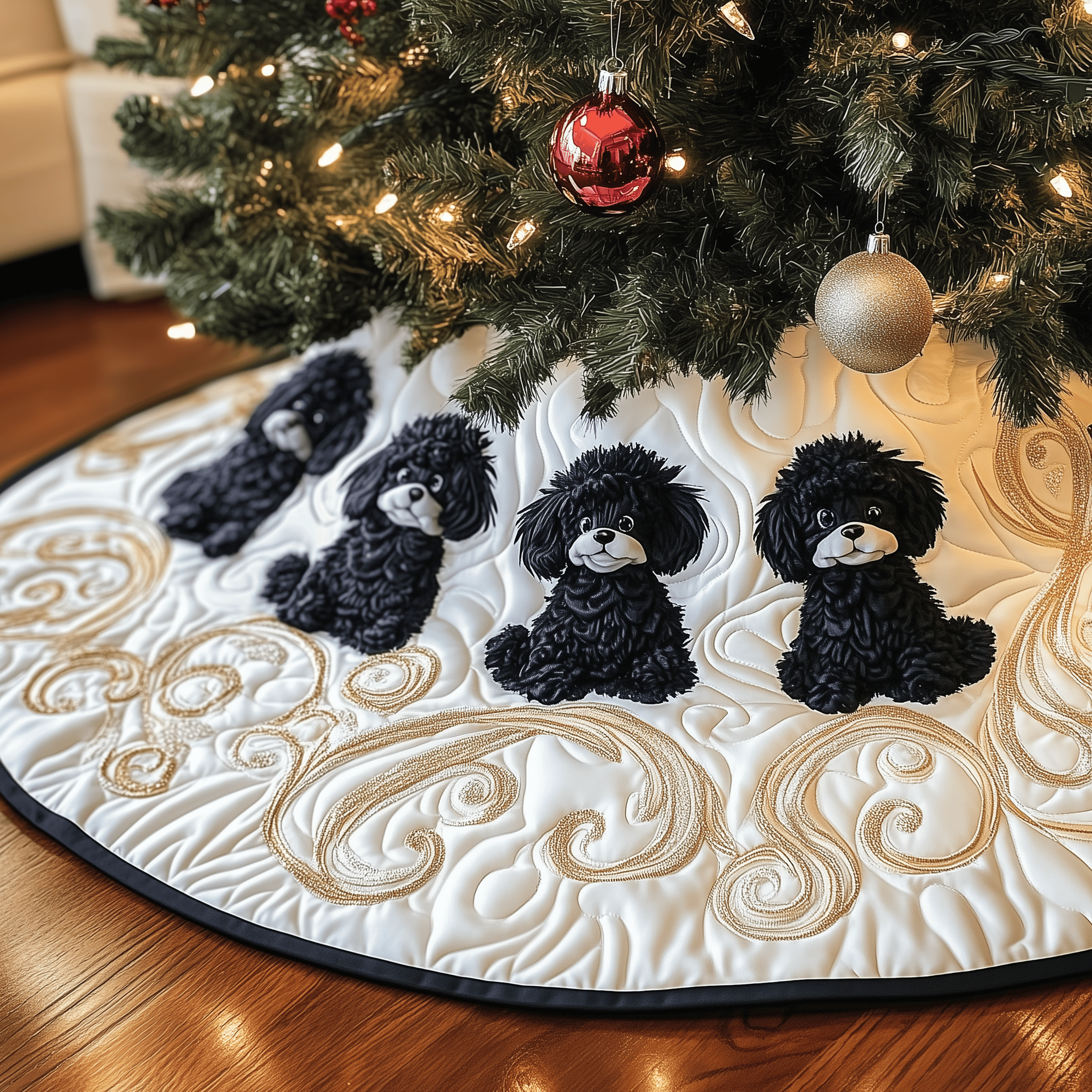 Black Poodle Quilted Tree Skirt Winter Merch Essentials