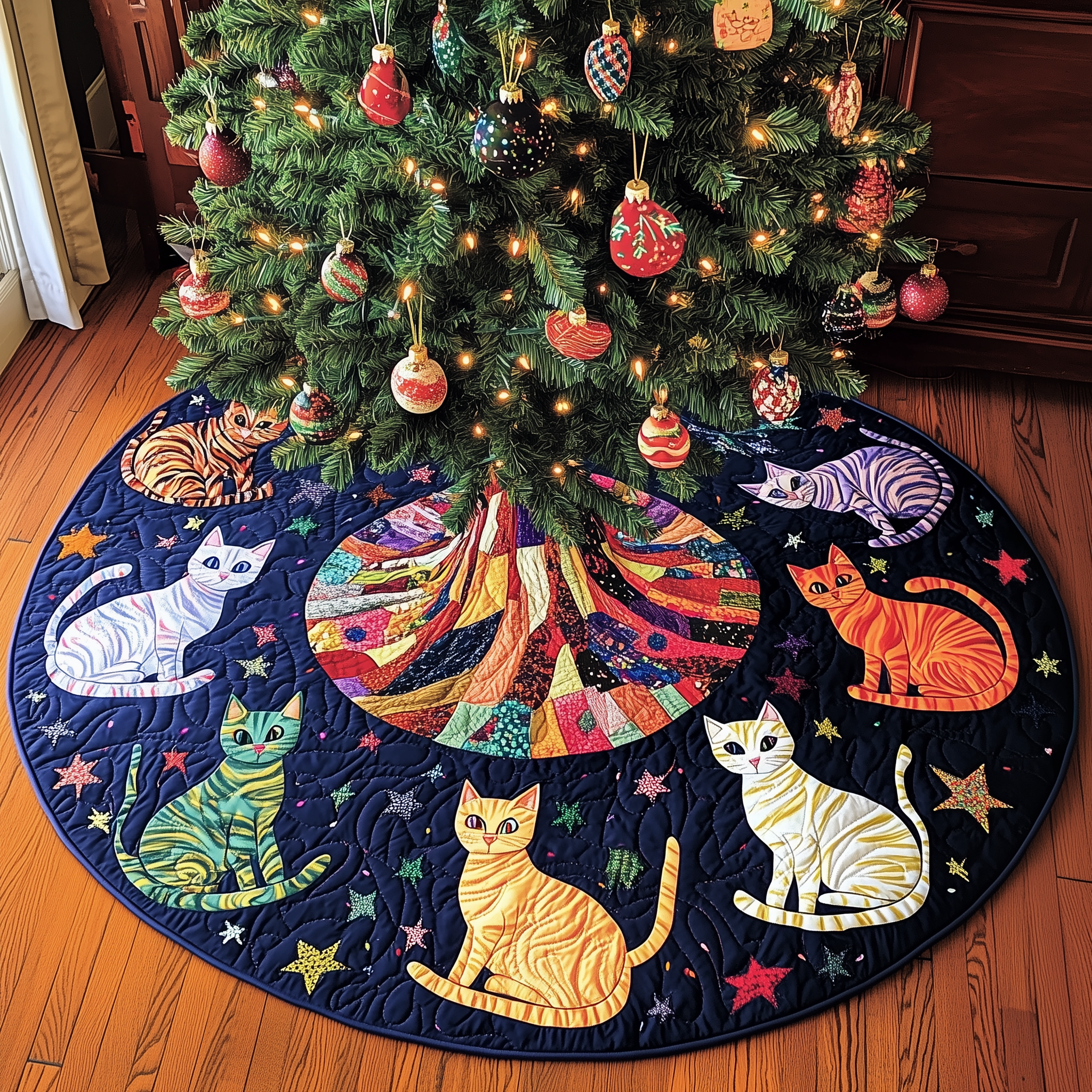 Cat Quilted Tree Skirt Merch For Family Time