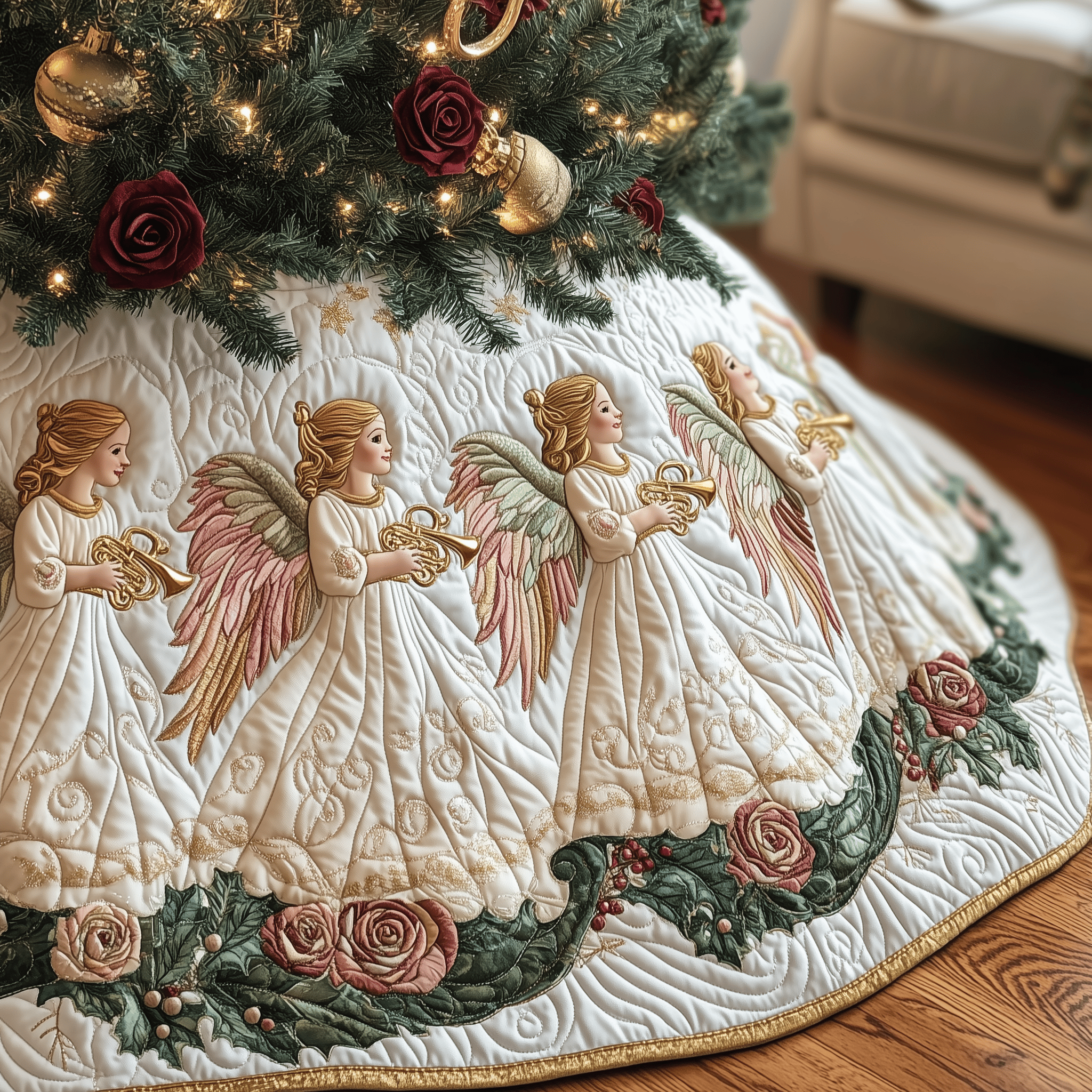 Christmas Angel Quilted Tree Skirt Mother�s Day Merch Gift