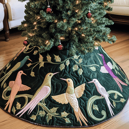 Christmas Humming Bird Quilted Tree Skirt Charming Holiday Home Merch