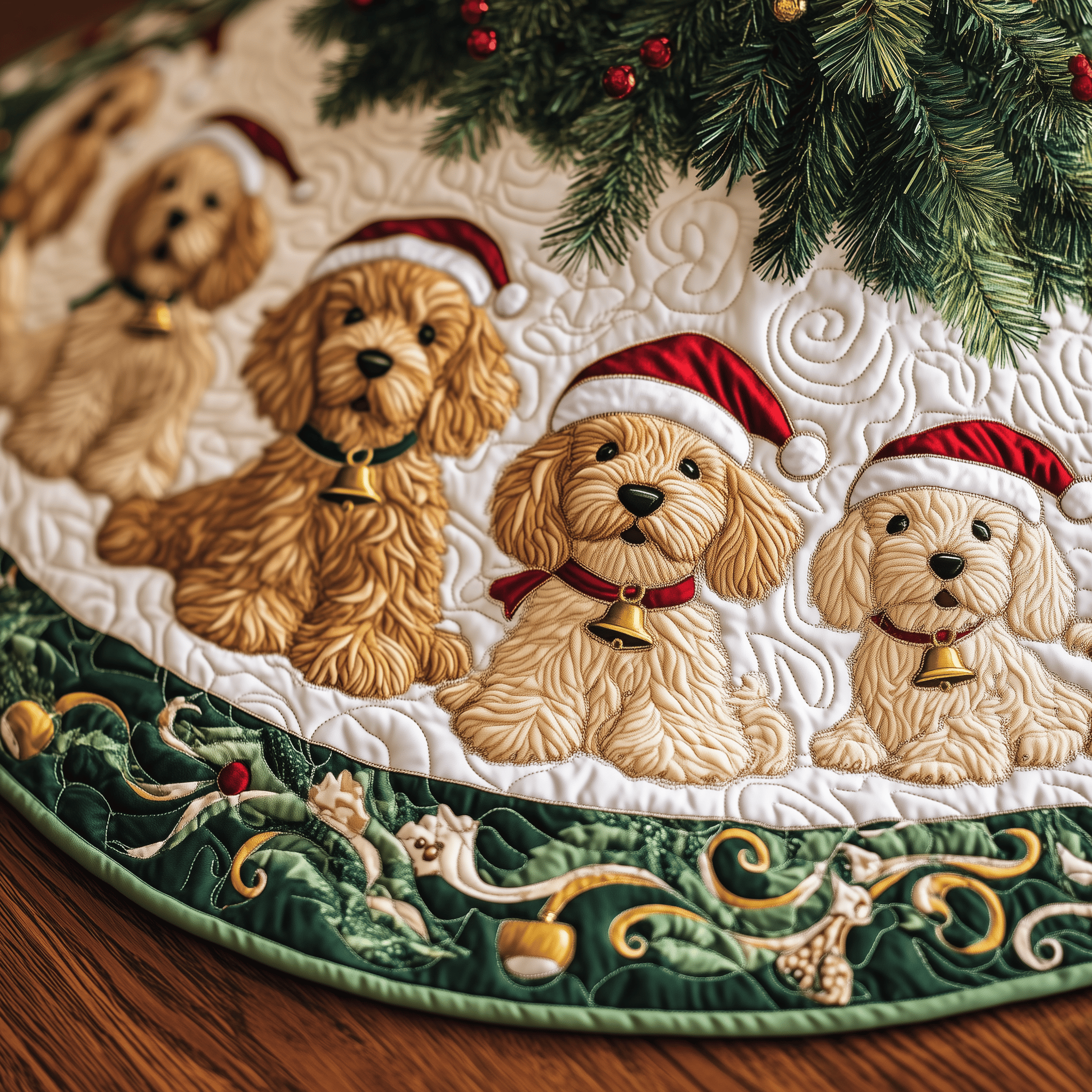 Christmas Joyful Doodle Quilted Tree Skirt Perfect Christmas Gift Merch