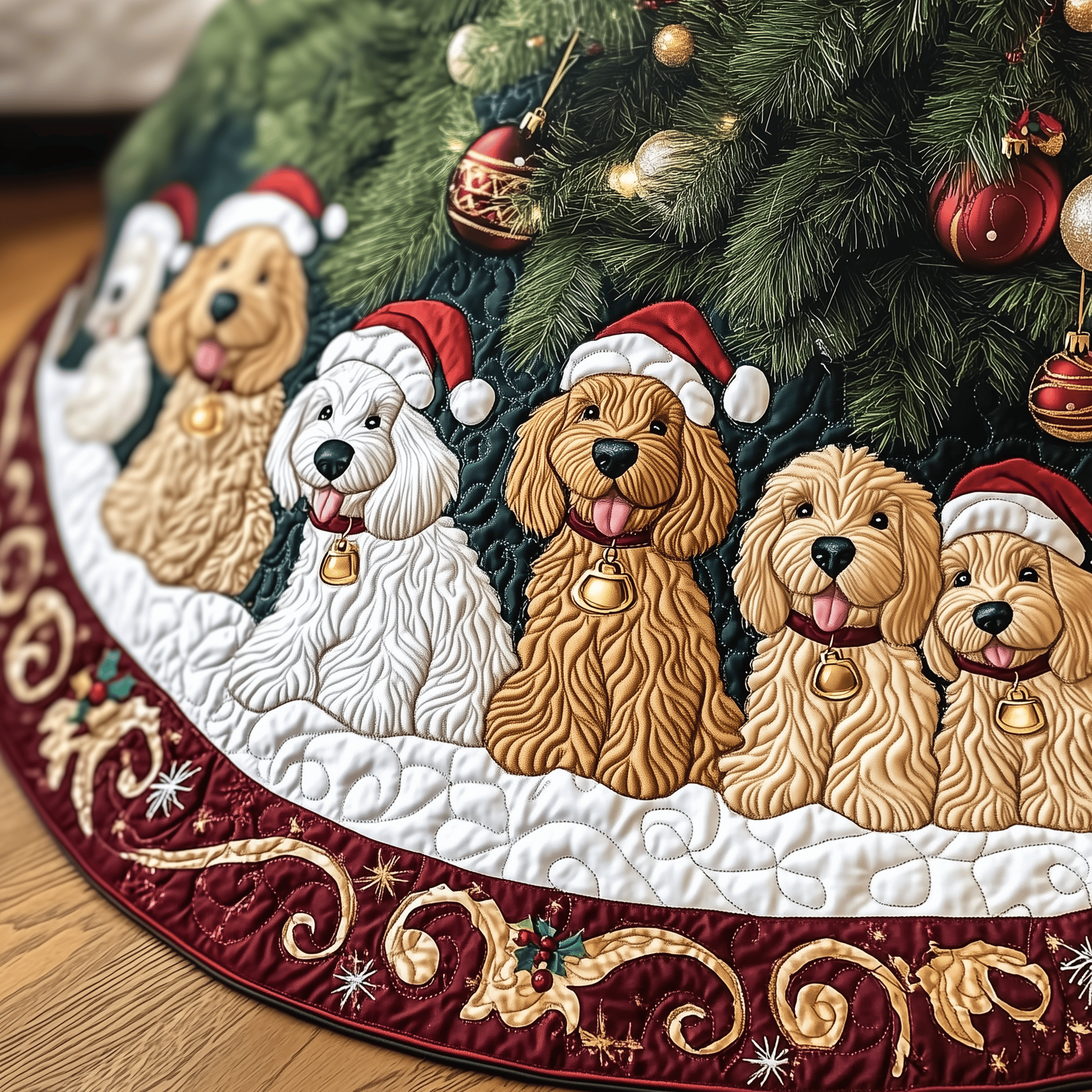 Christmas Joyful Doodle Quilted Tree Skirt Best New Year Gift Merch