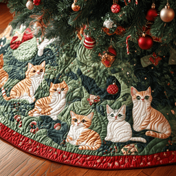 Christmas Cat Quilted Tree Skirt Merch For Her